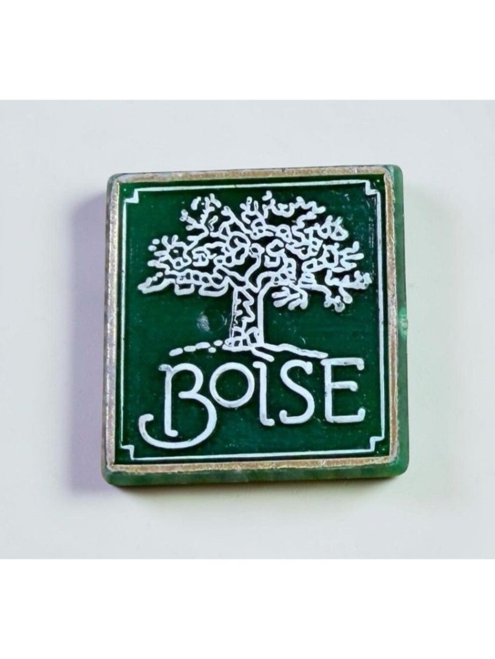 Boise Idaho Green Lapel Pin City of Trees Design Vintage Travel Souvenir